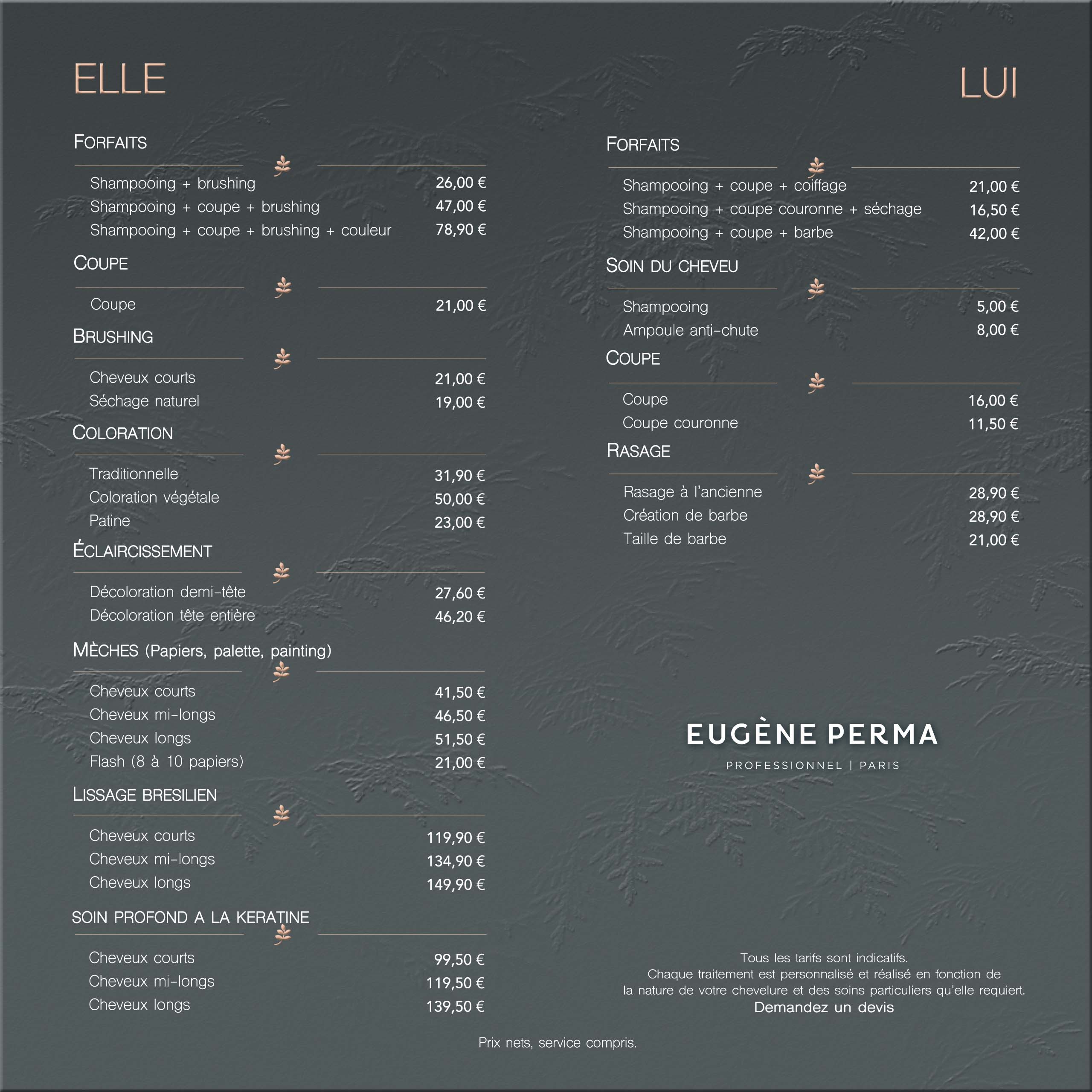 Salon de coiffure à Thoissey - carte des prestations