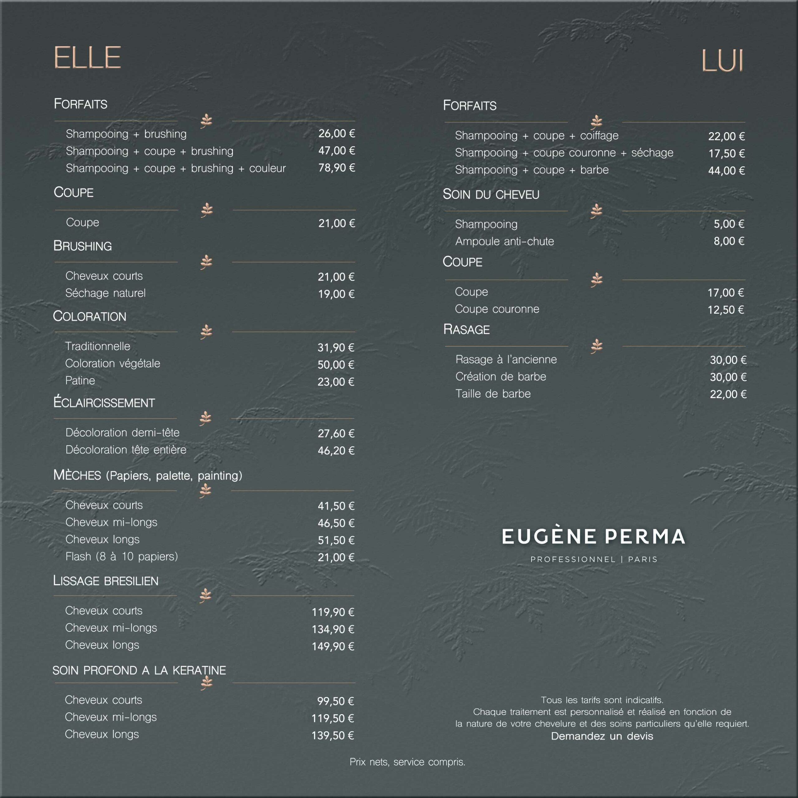 Salon de coiffure à Thoissey - carte des prestations